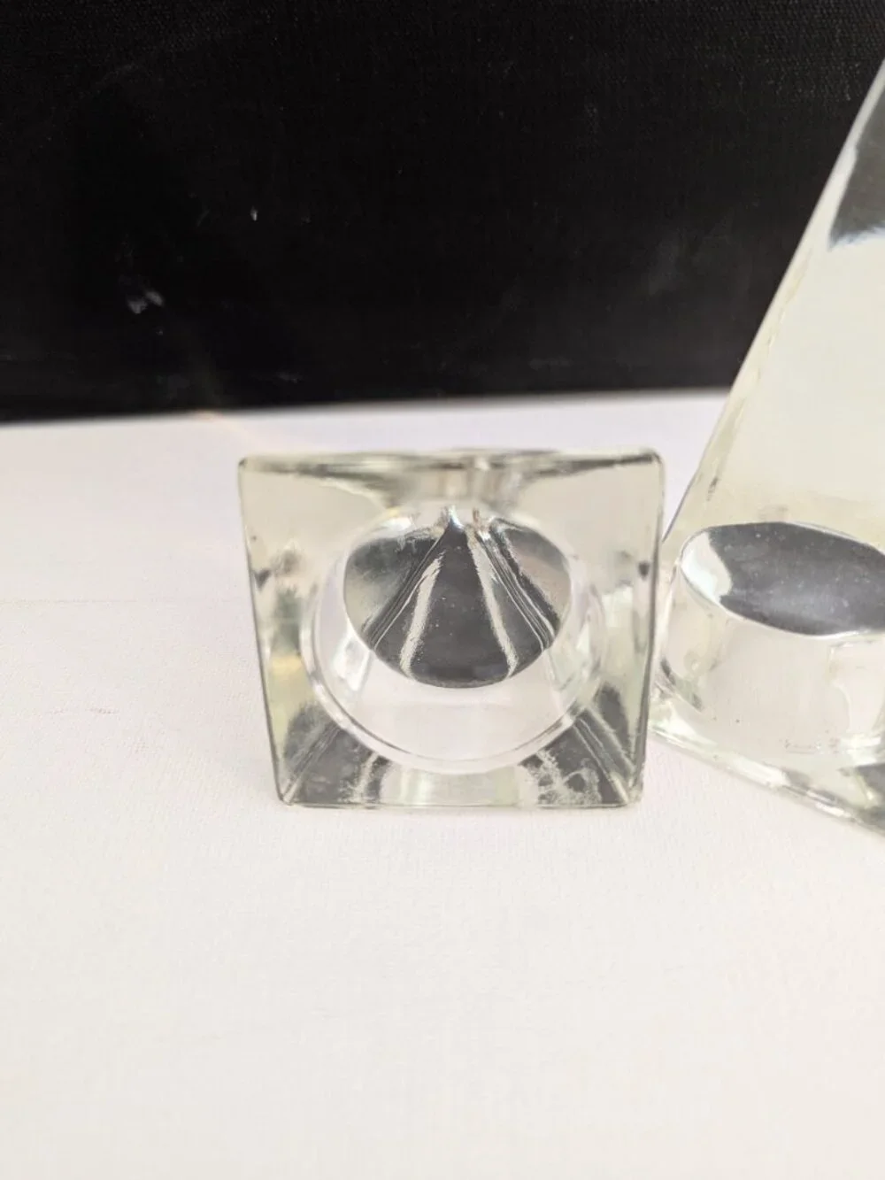 Vintage Clear Glass Pyramid Paperweight Decor Set of 2